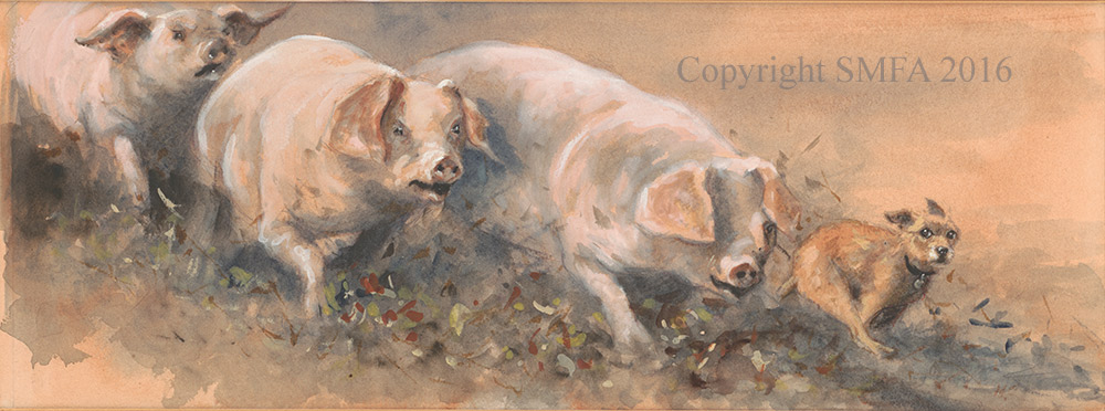 Mick Cawston Original Watercolour "Happy as a Pig in Sh*t" Original of Limited Edition Print. - Image 4 of 5