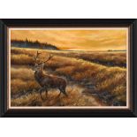 Mick Cawston Original Oil on Canvas "Stag Hunting" Original of Open Edition Print 24"x36" Framed