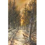 Mick Cawston Original Oil on Canvas "Fox in the Snow" It is sold framed as seen in the final photo