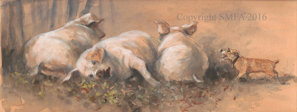 Mick Cawston Original Watercolour "Happy as a Pig in Sh*t" Original of Limited Edition Print. - Image 3 of 5