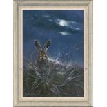 Mick Cawston Original Oil on Canvas "Moongazing Hare" 28"x 20" Original of Greetings Card Framed