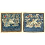 Two 19th century Chinese kesi rank badges, each depicting a white bird on a rock, each approximately