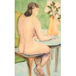 Property of a deceased estate - 20th century - FEMALE NUDE SEATED AT A TABLE - watercolour, 10.45 by