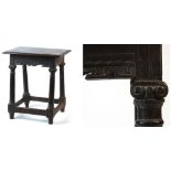 Property of a deceased estate - a 17th century oak joint stool, with Ionic column supports, the