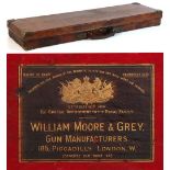 Property of a gentleman - a leather covered oak gun case with brass mounts, for 30-inch barrels,