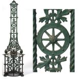 Property of a lady - a Victorian Coalbrookdale green painted cast iron hall stand, hooks & tray