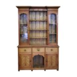 Property of a gentleman - a Victorian pine two-part dresser, the top with two glazed doors,  on '