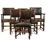 Property of a lady - a set of six early 20th century Cromwellian style oak & brass studded leather