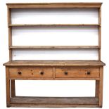 Property of a lady - a large early 19th century George III / IV pine two-part farmhouse dresser, the