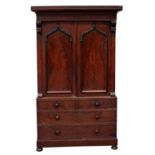 Property of a lady - an early Victorian mahogany linen press, 54.3ins. (138cms.) wide (overall) (see