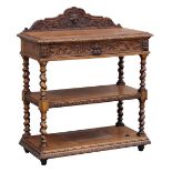 Property of a gentleman - a Victorian carved oak three-tier buffet with barleytwist supports, 41.