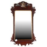 Property of a gentleman - a George III mahogany & parcel gilt fretwork framed wall mirror, with ho-