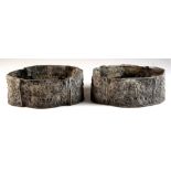 Property of a lady of title - a pair of lead oval planters, damages, each approximately 21ins. (53.