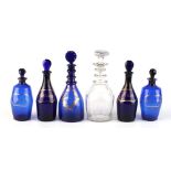 Property of a gentleman - two pairs of early 19th century 'Bristol' blue glass decanters & stoppers,