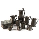 Property of a lady - a collection of pewter items, 18th / 19th century, including a lidded flagon