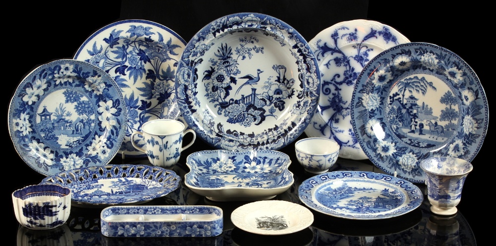 A private collection of mostly English blue & white ceramics - a quantity of 19th century blue &