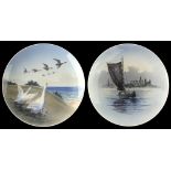 Property of a gentleman - two Royal Copenhagen painted plates, shape number 1125, one painted with