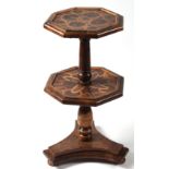 Property of a lady of title - an unusual burr walnut & oyster veneered octagonal two-tier occasional