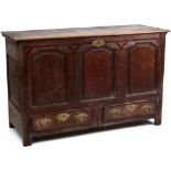 Property of a lady - an 18th century George III oak & mahogany banded mule chest or marriage