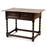 Property of a deceased estate - an 18th century & later oak side table with twin panelled frieze