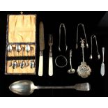 Property of a lady - a bag containing assorted silver flatware including a George III silver