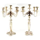 Property of a gentleman - a large pair of early C20th WMF silver plated five-light candelabra, one