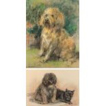 Cecil Elgee (20th century) - PORTRAITS OF TWO DOGS AND A CAT - two pastel drawings, 19.5 by 15.2ins.