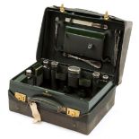 Property of a deceased estate - a Mappin & Webb green morocco leather dressing case with silver