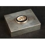 An Italian sterling silver shallow rectangular box, the hinged cover inset with an oval