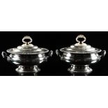 Property of a lady - a pair of 19th century silver plated oval sauce tureens & covers, with