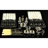 Property of a deceased estate - a bag containing assorted silver & silver mounted items including