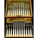 Property of a lady - a late 19th / early 20th century walnut cased set of twelve each silver
