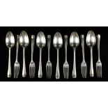 Property of a lady - a part set of early George III silver flatware, feather edged Hanoverian