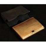 Property of a lady - an 18ct gold cigarette case, with cabochon sapphire button, engraved