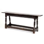 Property of a lady - an oak long joint stool or bench, with turned baluster legs, parts 18th