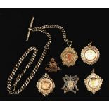 Property of a lady - a 9ct gold Royal Artillery brooch; together with a silver watch chain; and