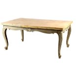 Property of a lady - a French Louis XV style grey painted & faux marble draw-leaf extending dining