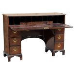 Property of a deceased estate - an oak kneehole clerk's desk, parts 18th century, with hinged fall