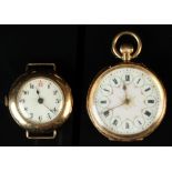 A late 19th / early 20th century Swiss 18ct gold keyless fob watch, with chased decoration, 1.