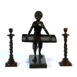 A late 19th / early 20th century Venetian carved & painted wood blackamoor table waiter, 14.2ins. (