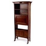 Property of a lady - an early 20th century oak & chequer strung bureau bookcase, circa 1915, with