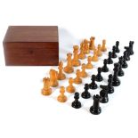 Property of a deceased estate - a Jaques Staunton pattern boxwood & ebony chess set, complete, the