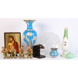 Property of a gentleman - a mixed lot including a large 19th century turquoise overlaid glass