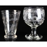 Property of a gentleman of title - a large early 19th century glass goblet with four etched panels