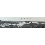 A large mid 20th century Chinese monochrome silk picture depicting a panoramic view of Hangzhou, the