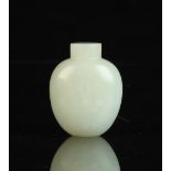 A Chinese pale celadon jade snuff bottle, 19th century, of slightly flattened ovoid form, stopper