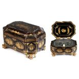 Property of a lady - a mid 19th century Chinese exportware black lacquer tea chest, enclosing a