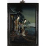 Property of a lady - a 19th century Chinese reverse painting on glass depicting two ladies
