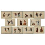 A 19th century Chinese album of eleven paintings on pith paper depicting combatants, each painting