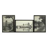 A group of three Chinese embroidered silk monochrome pictures, early / mid 20th century, depicting